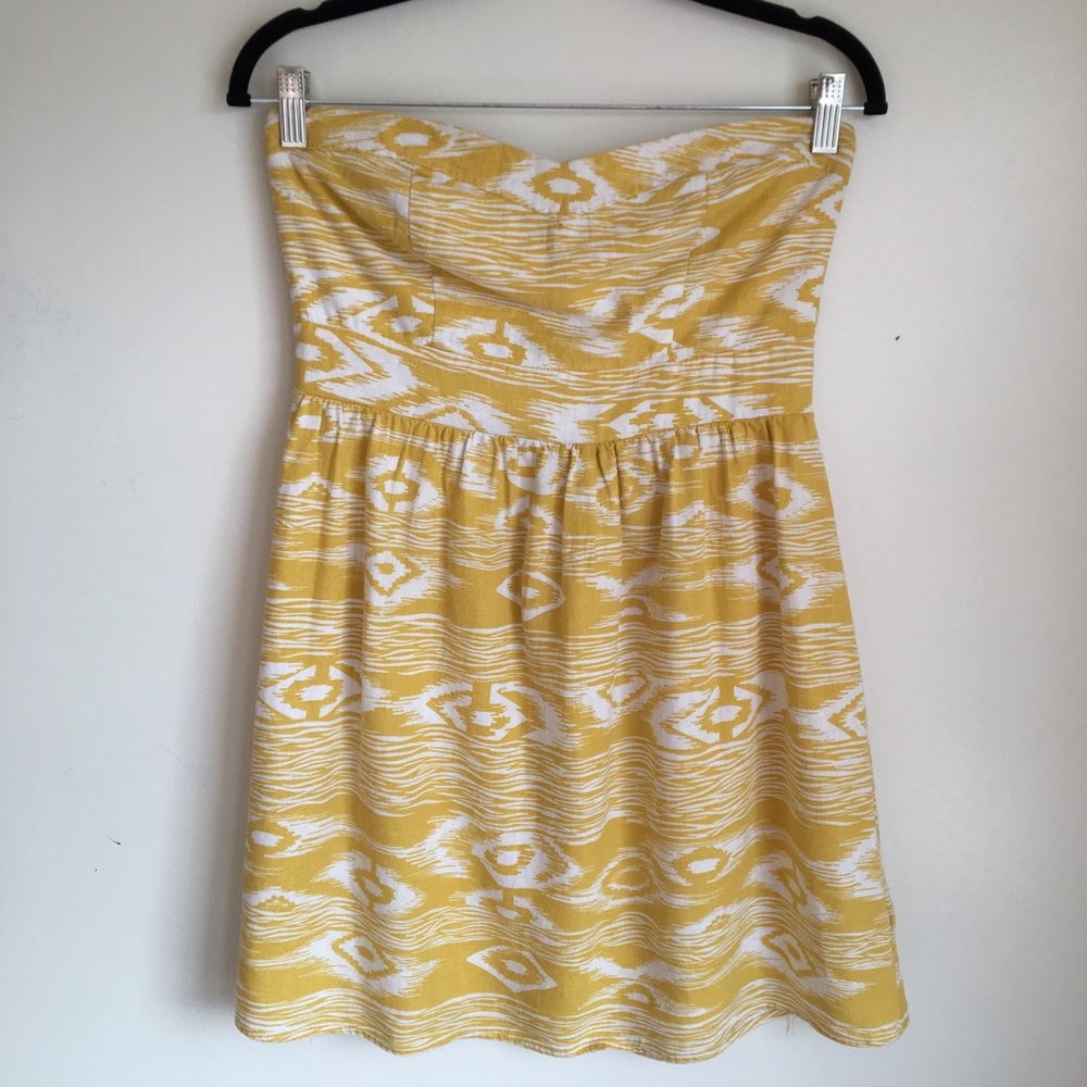 Forever 21 Yellow Tribal Strapless Mini Dress